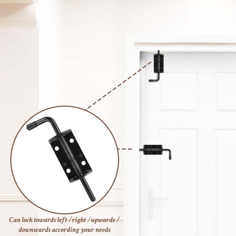 Quality Life Spring Loaded Gate Latch Pin Barrel Bolt 6In Durable Solid Steel For Shed Doors Wood Metal Gate Black - 2Pcs - Image 4
