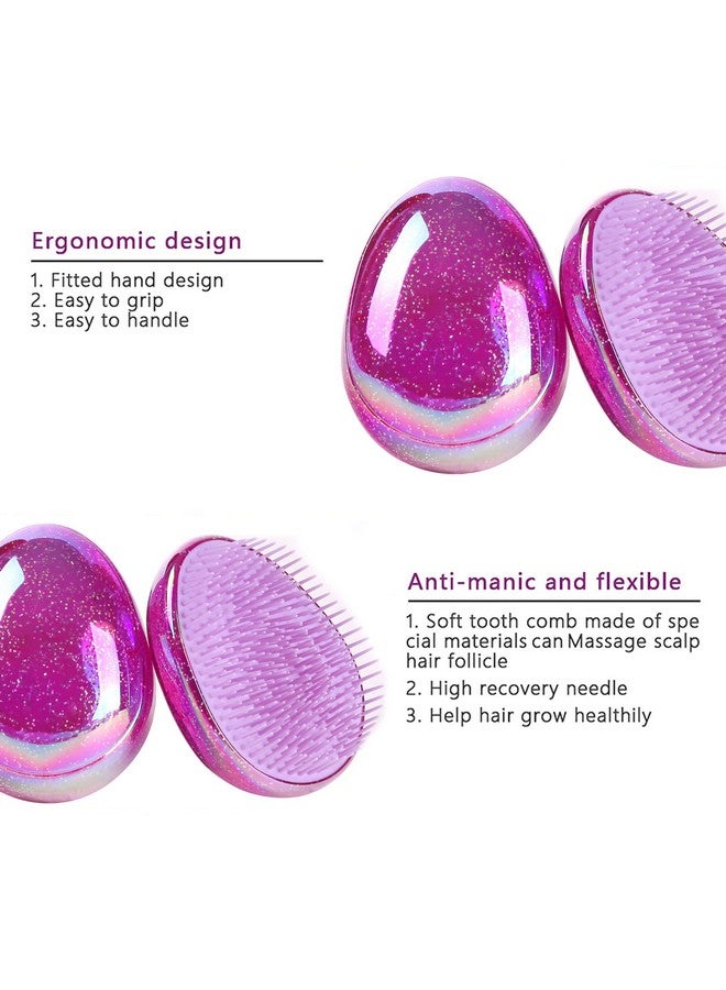 Felico Hair Brush Detangling Brush Portable Travel Glitter Egg Shape Anti Static Knots Air Cushion Massage Detangler Brush For Adults Kids Curly Long Thick Dry Wet Frizzy Damaged Hair Purple - Image 2
