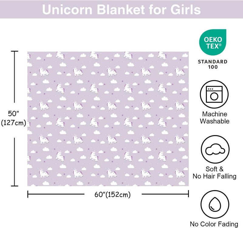 VigorSpring Unicorn Blanket for Girls - 50x60 Inches,Soft Cozy Kids Throw Blanket for Sofa Couch Bed,Cute Unicorn Gifts for Girls Kids Toddler Christmas Birthday Gift Decoration - Image 3