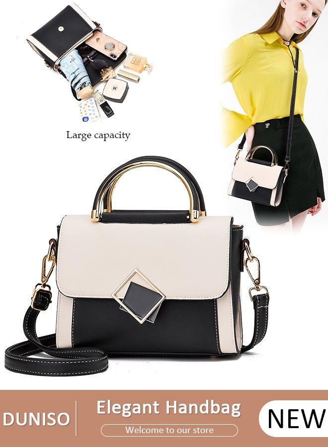 DUNISO Handbag for Women Faux Leather Vintage Satchel Small Messenger Crossbody Bag with Detachable Strap Clamshell Design Purse Top Handle Shoulder Bag for Business Traval Shopping - Image 1