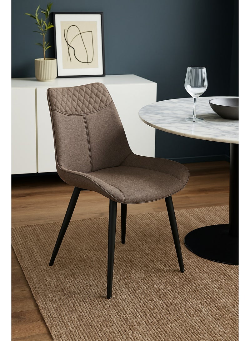 AFT Ergonomic Upholstered Dining Chair with Quilted Backrest – Sturdy Metal Legs, Soft Fabric Seat – Dimensions 85cm Height x 60cm Depth x 54cm Width – Seat Height 48cm – 130 KG Weight Capacity – Modern Design for Home or Office. Brown (ARFAN) - Image 1