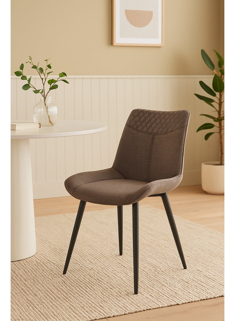 AFT Ergonomic Upholstered Dining Chair with Quilted Backrest – Sturdy Metal Legs, Soft Fabric Seat – Dimensions 85cm Height x 60cm Depth x 54cm Width – Seat Height 48cm – 130 KG Weight Capacity – Modern Design for Home or Office. Brown (ARFAN) - Image 2
