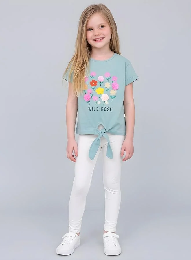 Take Two  Girls Floral Hem Knot T-Shirt By Juniorloom for Women | Best Price UAE
