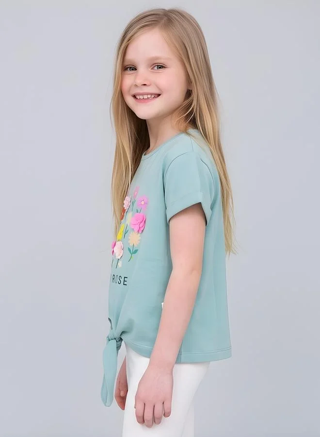 تايك تو Girls Floral Hem Knot T-Shirt By Juniorloom