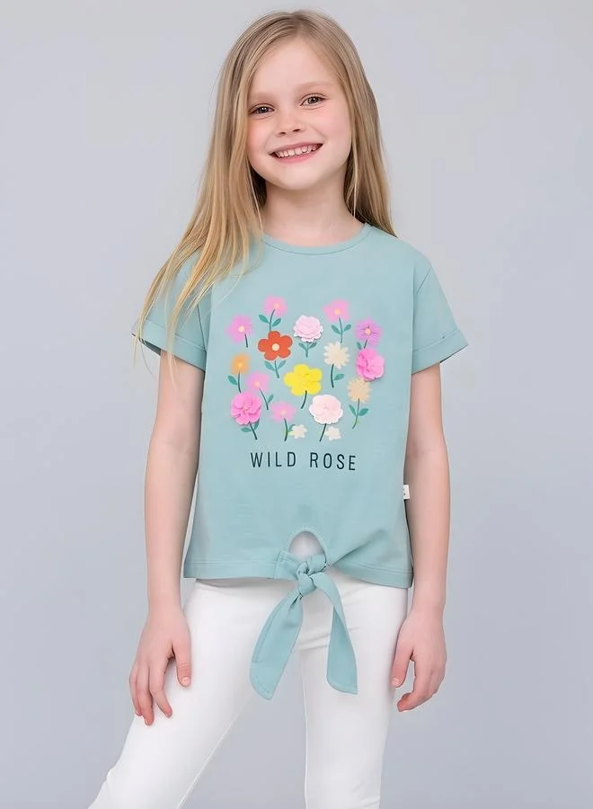 تايك تو Girls Floral Hem Knot T-Shirt By Juniorloom