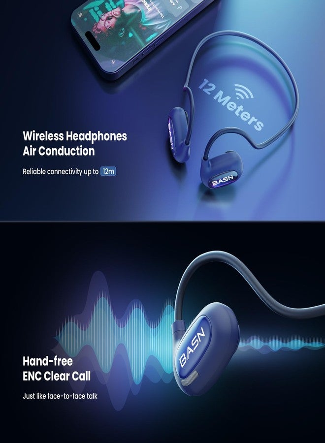 BASN AirS1 Air Conduction Headphones Open-Ear Bluetooth 5.3 Earbuds, Wireless ENC Sport Earphones with 16.2mm Driver, IPX5 Waterproof Headsets for Running,Cycling,Workout (Blue) - Image 5