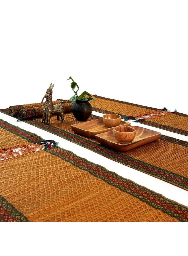 Peepul Tree Grass Handcrafted Heat Resistant Dinner Placemats for Dining Table | Eco Friendly Tableware Sustainably Handwoven from Natural Grass, Rectangle (4 PLACEMATS and 1 Table Runner, Rust) - Image 1