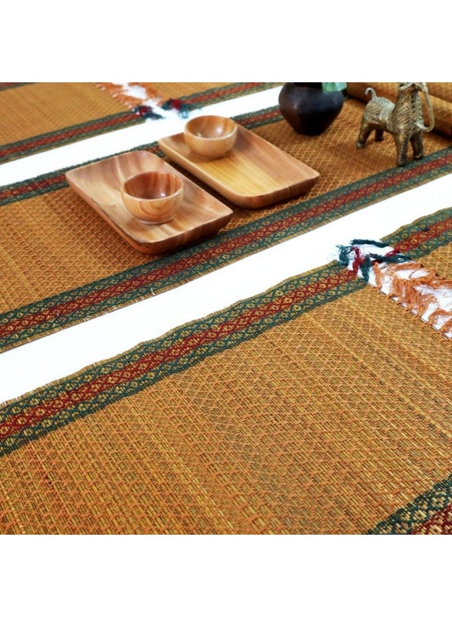 Peepul Tree Grass Handcrafted Heat Resistant Dinner Placemats for Dining Table | Eco Friendly Tableware Sustainably Handwoven from Natural Grass, Rectangle (4 PLACEMATS and 1 Table Runner, Rust) - Image 3