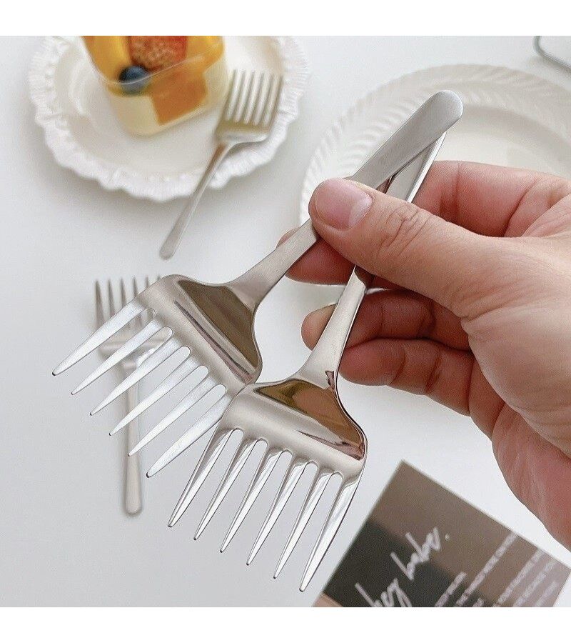 Modern 6 Tine Table Fork Polished Stainless Steel Short Handle Versatile Mini Fork for Daily Meals Small Plates Ergonomic Grip Dim Light - Image 4
