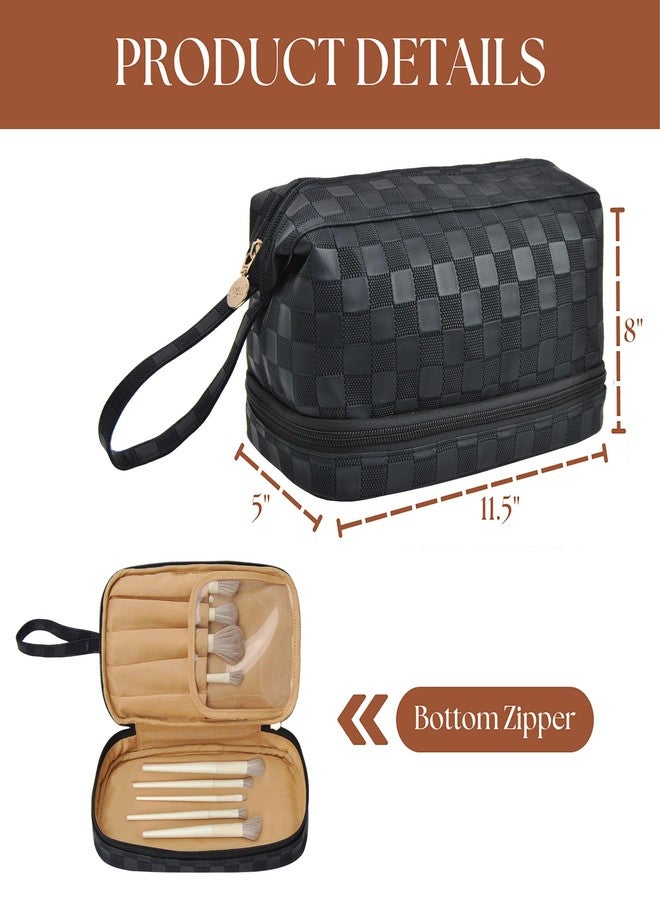 NGIL Faux Leather Cosmetic Bag for Women, Makeup Bag Organizer, Makeup Brush Storage, Portable Travel Bag for Toiletries (Checkered, Black, Medium) - Image 2