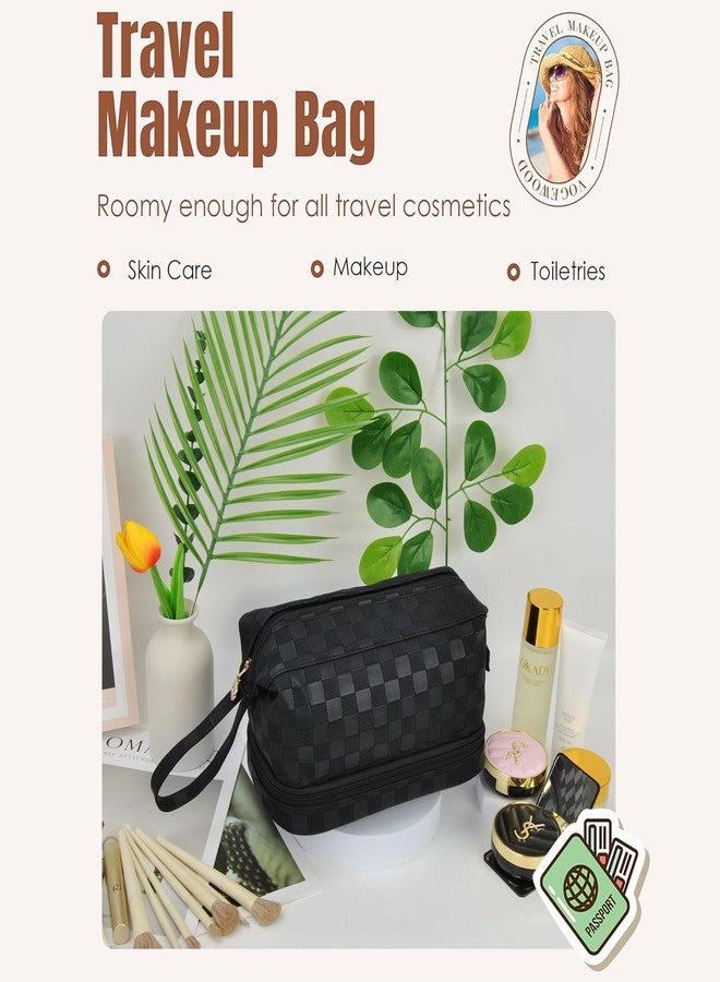 NGIL Faux Leather Cosmetic Bag for Women, Makeup Bag Organizer, Makeup Brush Storage, Portable Travel Bag for Toiletries (Checkered, Black, Medium) - Image 5