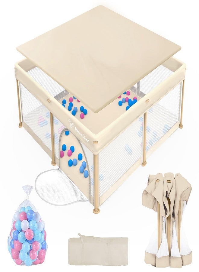 JWPEHOE Foldable Baby Playpen for Babies and Toddlers, 50x50 Inch Portable Play Yard, Collapsible Play Pen with Mat, Visible Mesh, 50 Ocean Balls, Indoor/Outdoor Baby Fence Activity Center for Home - Image 1