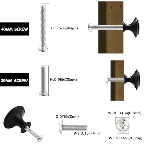 SmaringRobot 40 Pieces Cabinet Knobs, Kitchen Cabinet Handles, Drawer Pulls with Screw, Matte Black, Solid Zinc Alloy, 1-1/6 Inch (30mm) Diameter, Round Cabinet Hardware for Dresser Door, Cupboard - Image 4