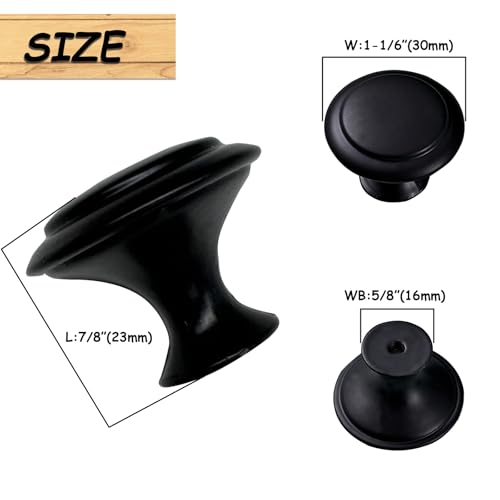 SmaringRobot 40 Pieces Cabinet Knobs, Kitchen Cabinet Handles, Drawer Pulls with Screw, Matte Black, Solid Zinc Alloy, 1-1/6 Inch (30mm) Diameter, Round Cabinet Hardware for Dresser Door, Cupboard - Image 3