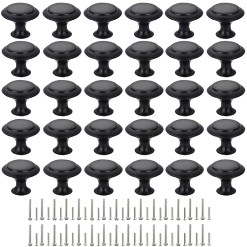 SmaringRobot 40 Pieces Cabinet Knobs, Kitchen Cabinet Handles, Drawer Pulls with Screw, Matte Black, Solid Zinc Alloy, 1-1/6 Inch (30mm) Diameter, Round Cabinet Hardware for Dresser Door, Cupboard - Image 1