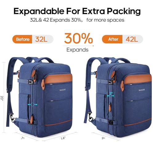 Bagsure Travel Backpack Carry On Backpack 42L Flight Approved, Expandable Laptop Backpack with Packing Cubes & Shoe Pocket, Water Resistant Luggage Backpack for Men Women, Large Backpack 20 * 14 * 7" - Image 2