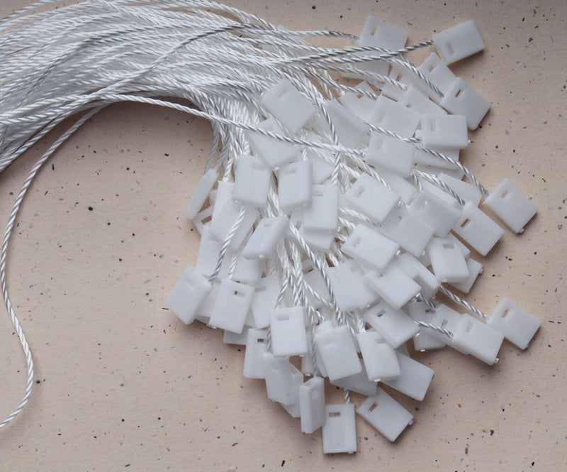SOWAKA 100 Pcs Nylon Hanging Tag Strings for Clothing Price Tags Lock Pin Loop Fastener Hook Ties Multipurpose Tag Rope for Belt Luggage Label Attachment Clothing Dress (White) - Image 4
