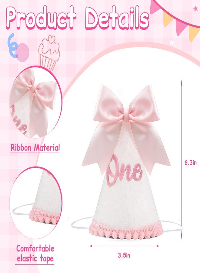 JRLCTECH Pink Bow 1st Birthday Hat, Bow Girl 1st Birthday Hat, Pink Bow Themed Party Decoration Hat, Cake Smash Outfit - Image 2