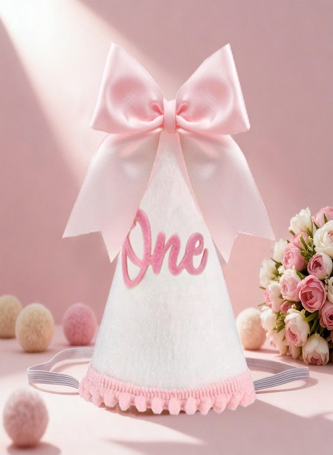 JRLCTECH Pink Bow 1st Birthday Hat, Bow Girl 1st Birthday Hat, Pink Bow Themed Party Decoration Hat, Cake Smash Outfit - Image 4