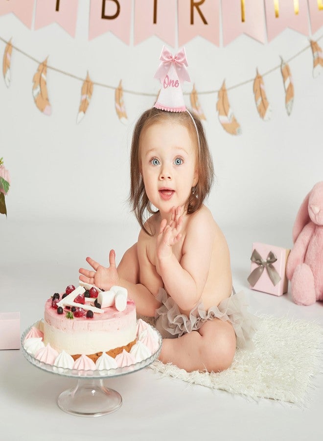 JRLCTECH Pink Bow 1st Birthday Hat, Bow Girl 1st Birthday Hat, Pink Bow Themed Party Decoration Hat, Cake Smash Outfit - Image 3