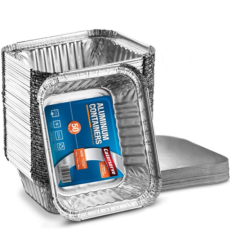 50 Small Aluminum Foil Trays Containers with Paper Lids 500ml  Great for Meal Prep Baking Food Storage Takeaway Tins  by Caterserve