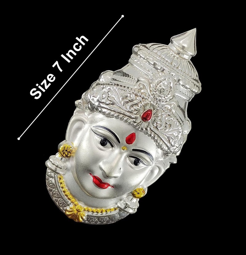 BENGALEN Lakshmi Devi Mukhota German Silver Matte 7 Inch Laxmi Idol Statue for Daily Pooja Occasion Puja Gifts Items for Temple Home Office and Festive Return Gift Items - Image 3