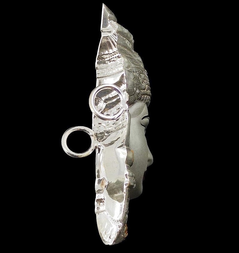 BENGALEN Lakshmi Devi Mukhota German Silver Matte 7 Inch Laxmi Idol Statue for Daily Pooja Occasion Puja Gifts Items for Temple Home Office and Festive Return Gift Items - Image 4