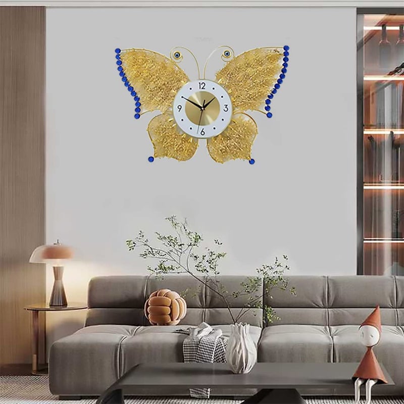 RONTENO Metal 3D Creative Butterfly Wall Clock for Home at Drawing Room Birds Theme Round Analog dial (Gold Blue, 63 cm x 43 cm x 5 cm) - Image 4