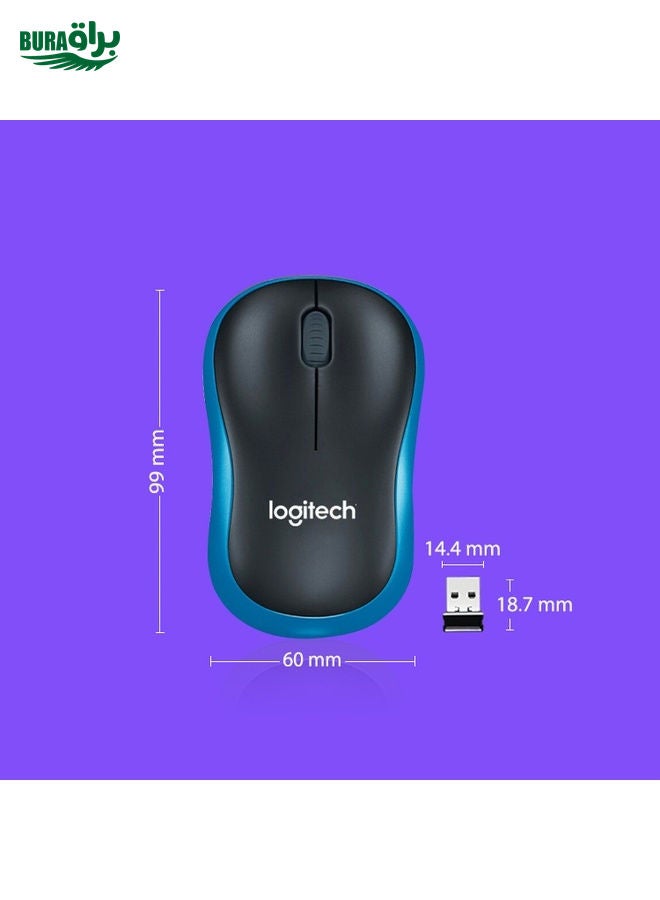 Logitech M186 Wireless Mouse Office Power Saving USB Laptop Desktop Computer Universal (Black Blue)