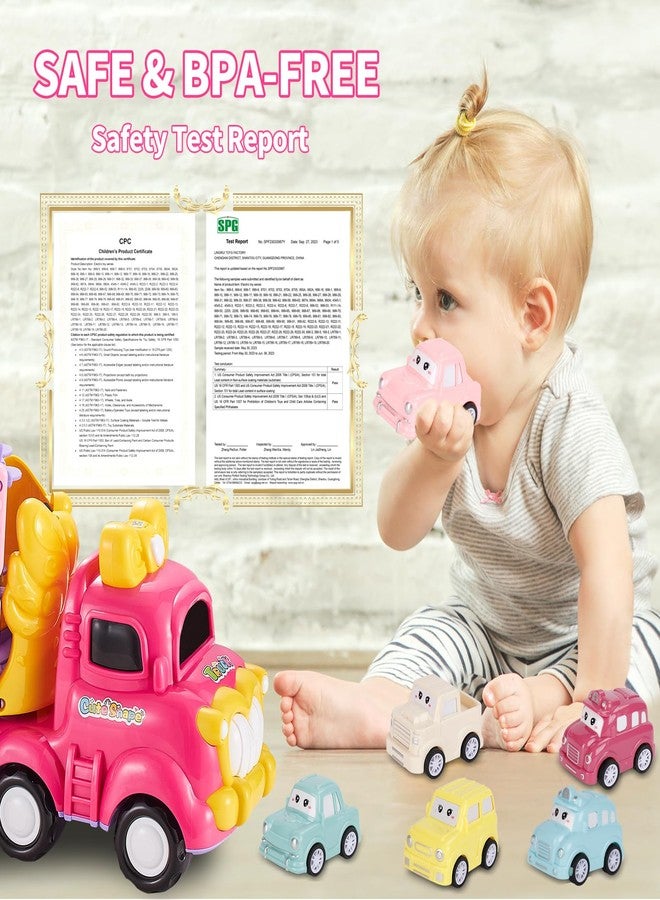 Sciencow Toddler Girls Cars for 1 2 3 4 5 Year Old,7-in-1 Pink Princess Foldable Transport Carrier Trucks with Lights and Music,Birthday Presents for 1-3 3-5 Yrs Old Babys - Image 5