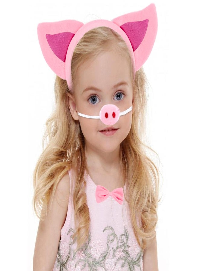 Exacoo Pink Pig Costume Set Fuzzy Pig Ears Nose Tail Hooves Gloves Bowtie Kit Animal Circus Costumes Dress Up Cosplay Decoration Cute Piglet Ears Piggy Ear Headband - Image 3