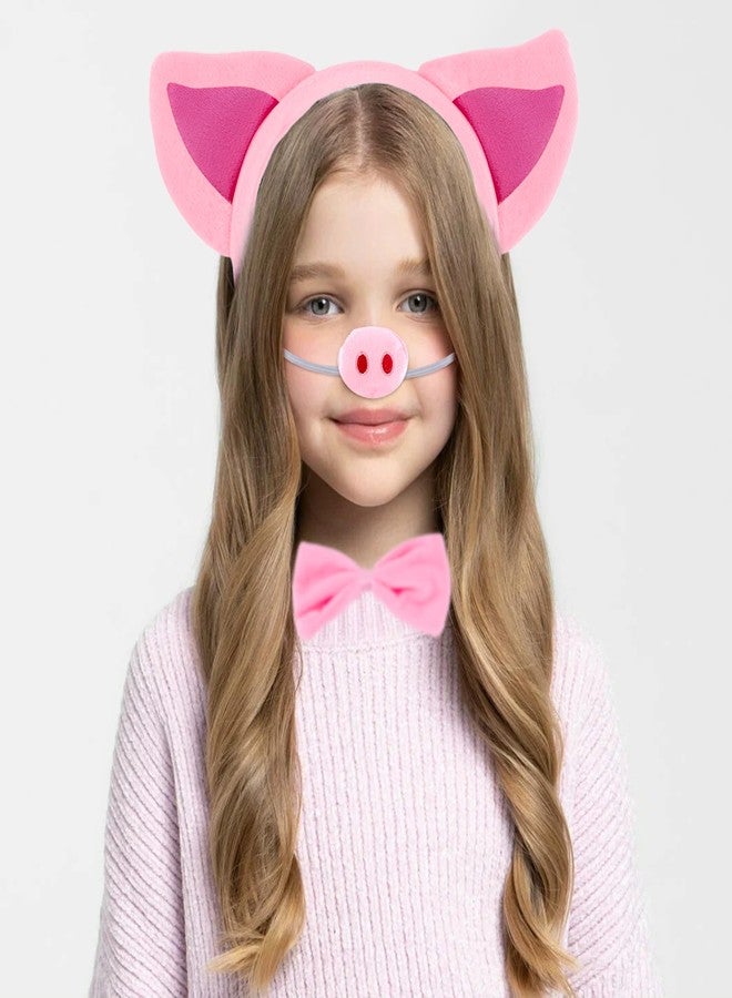 Exacoo Pink Pig Costume Set Fuzzy Pig Ears Nose Tail Hooves Gloves Bowtie Kit Animal Circus Costumes Dress Up Cosplay Decoration Cute Piglet Ears Piggy Ear Headband - Image 4