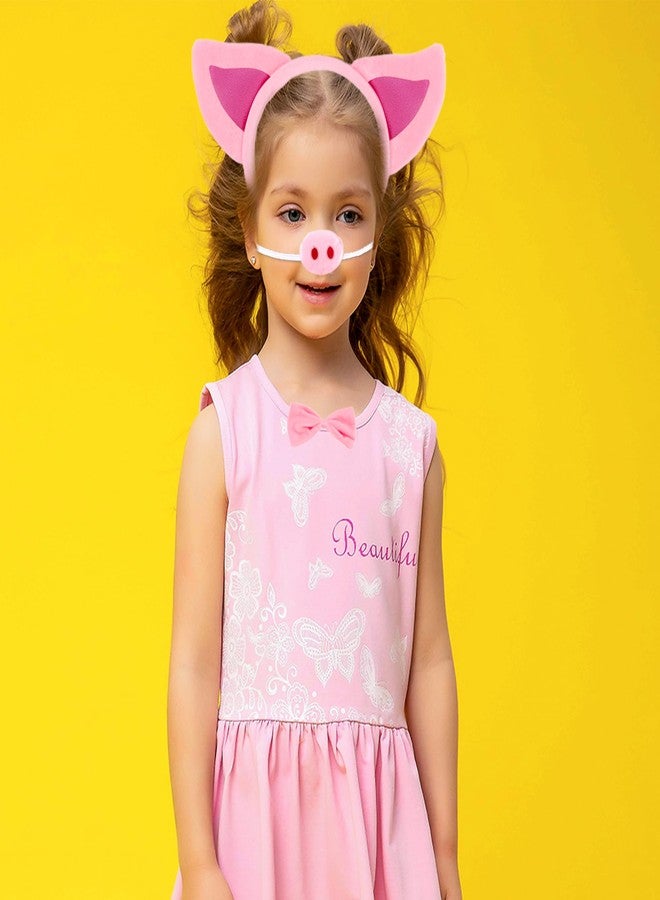 Exacoo Pink Pig Costume Set Fuzzy Pig Ears Nose Tail Hooves Gloves Bowtie Kit Animal Circus Costumes Dress Up Cosplay Decoration Cute Piglet Ears Piggy Ear Headband - Image 5