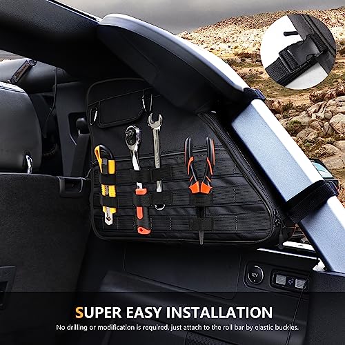 RERPRO Roll Bar Storage Bag for 2021 2022 2023 2024 2025 Ford Bronco 4 Door Interior Accessories Trunk Organizer Cargo Cage Saddlebag Tool Kits Holder Multi Pocket Handbags, All Black 2 Pack - Image 2