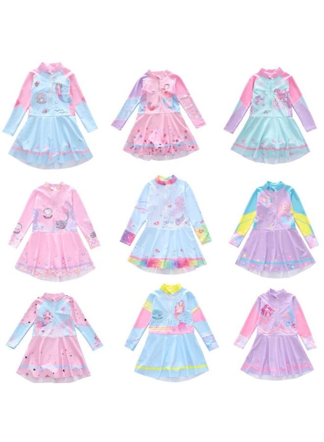 Loquat Children's Swimwear Women's One-Piece Skirt Long-Sleeved Swimwear Flat-Corner Sports Diving Swimming Suit For Big Kids Girls-Color:P2416-10MZ Ocean Princess- - Image 4
