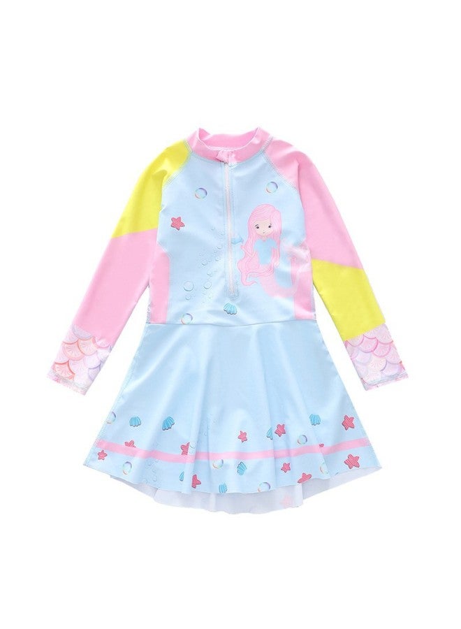 Loquat Children's Swimwear Women's One-Piece Skirt Long-Sleeved Swimwear Flat-Corner Sports Diving Swimming Suit For Big Kids Girls-Color:P2416-10MZ Ocean Princess- - Image 1