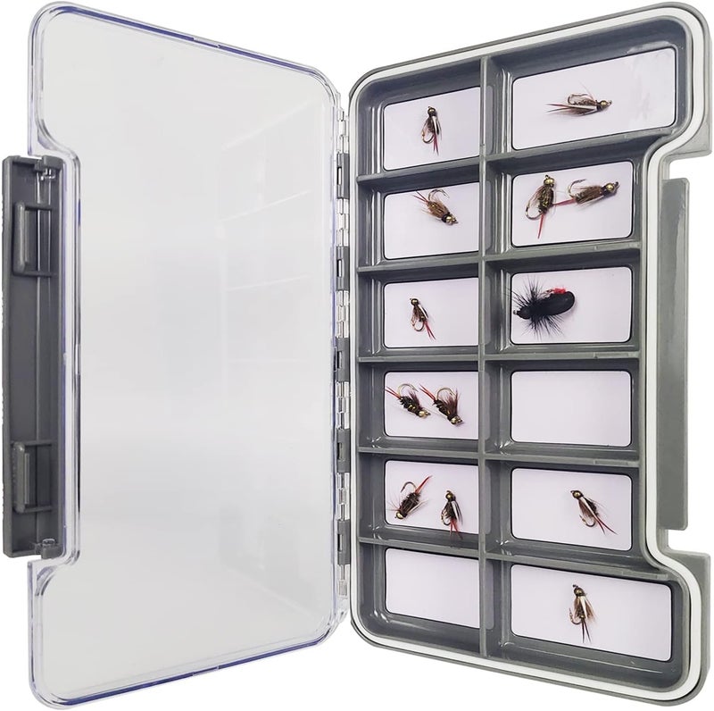 Riverruns Waterproof Fly Fishing Box Slim Fishing Storage Fishing Tackle Case Multi Magnetic Compartments Tackle Box 7.36"X4.02"X0.63" (187X102X16mm)(Grey-12C) - Image 5
