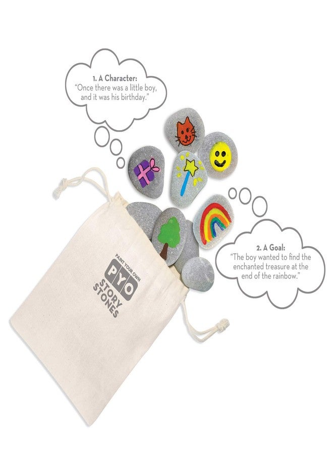 MindWare Paint Your Own Story Stones & Storytelling Game for Kids - DIY Kit Incldues 16 Stones, 12 Paints, 2 Brushes and Bag - Image 5