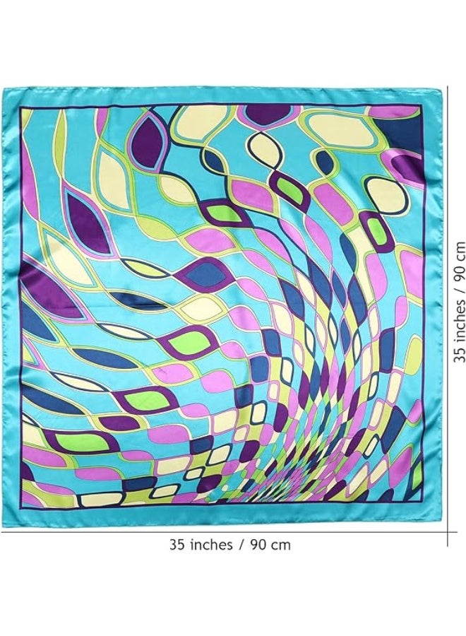 Large Satin Square Head Scarf, Geometric Print, 90x90 cm, 2 Pieces, for Hair and Bandana Use - Image 5