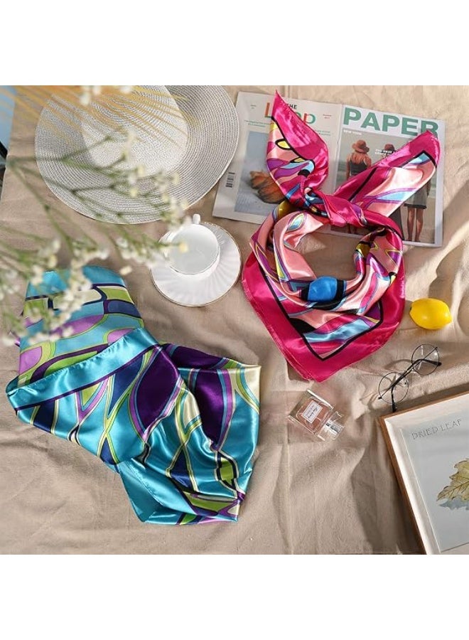 Large Satin Square Head Scarf, Geometric Print, 90x90 cm, 2 Pieces, for Hair and Bandana Use - Image 4