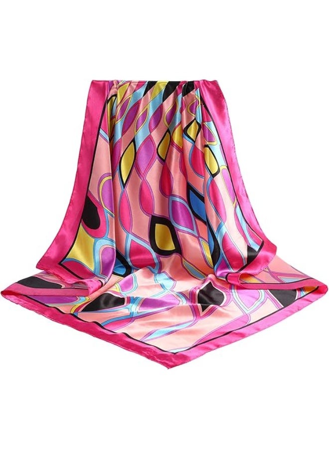 Large Satin Square Head Scarf, Geometric Print, 90x90 cm, 2 Pieces, for Hair and Bandana Use - Image 2