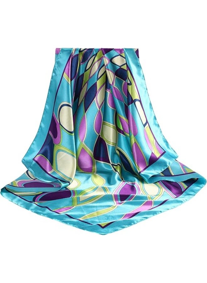 Large Satin Square Head Scarf, Geometric Print, 90x90 cm, 2 Pieces, for Hair and Bandana Use - Image 3