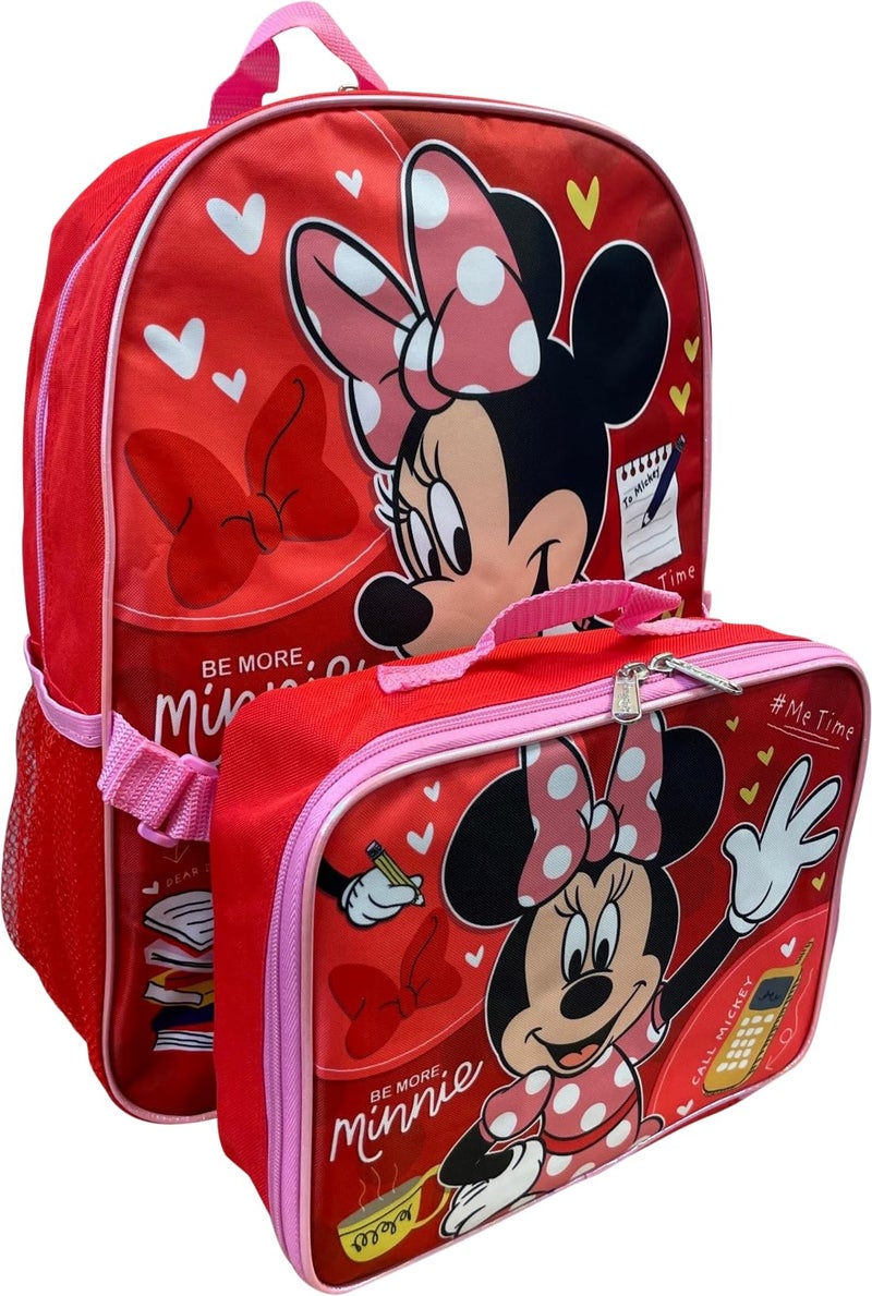 Ruz Group Kid's Licensed 16 Inch Backpack With Removable Lunch Box Set (Minnie Mouse Red) - Image 2