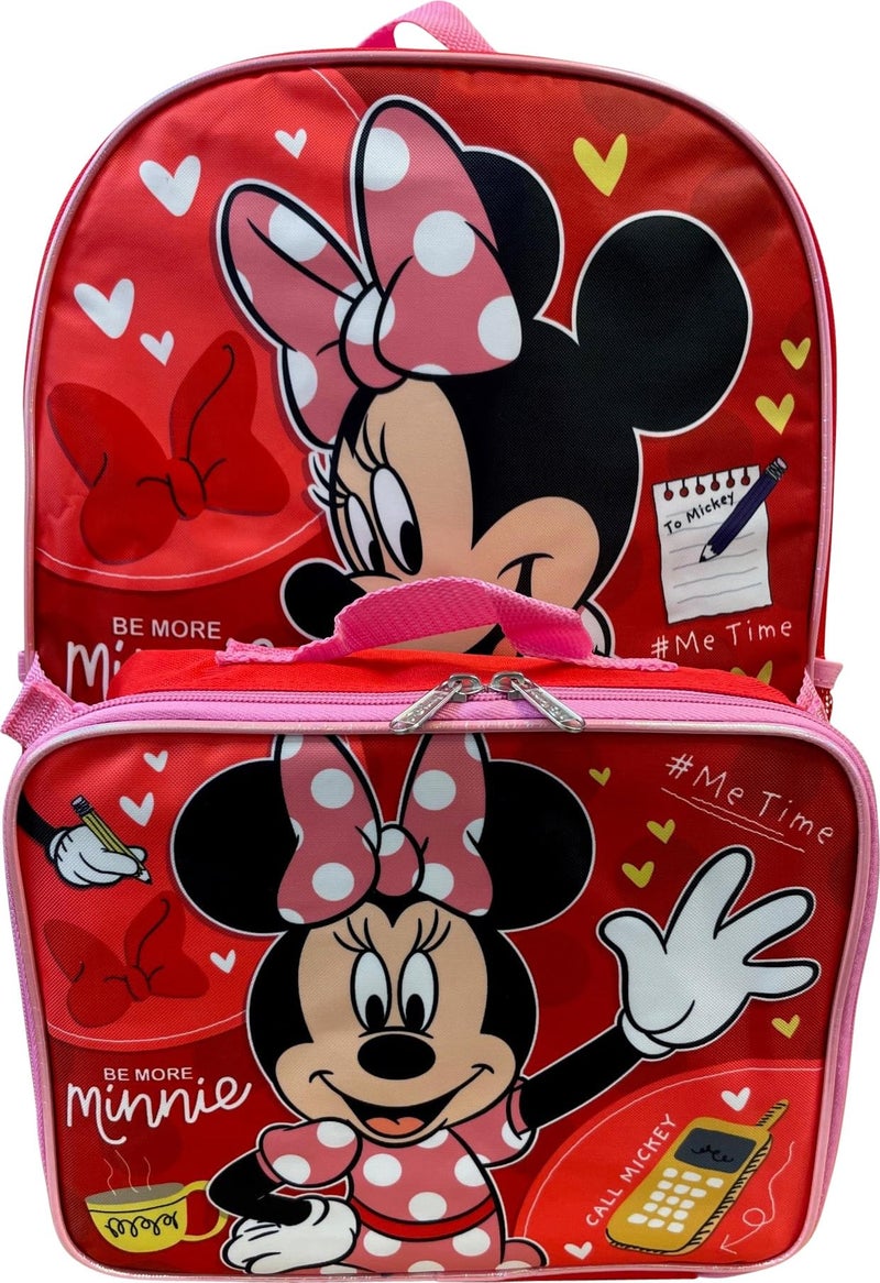 Ruz Group Kid's Licensed 16 Inch Backpack With Removable Lunch Box Set (Minnie Mouse Red) - Image 1