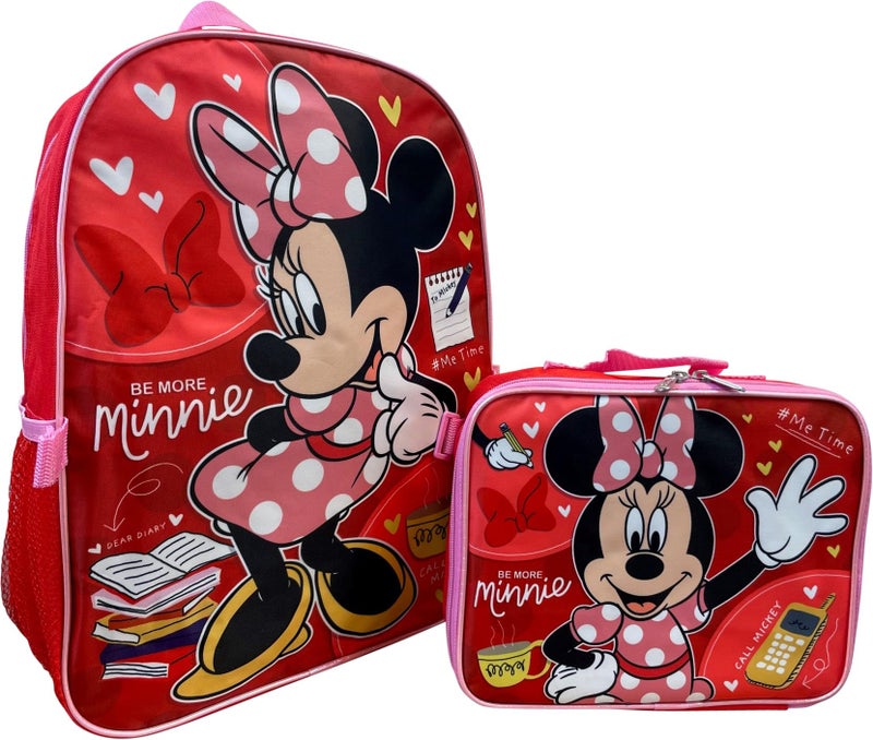 Ruz Group Kid's Licensed 16 Inch Backpack With Removable Lunch Box Set (Minnie Mouse Red) - Image 3