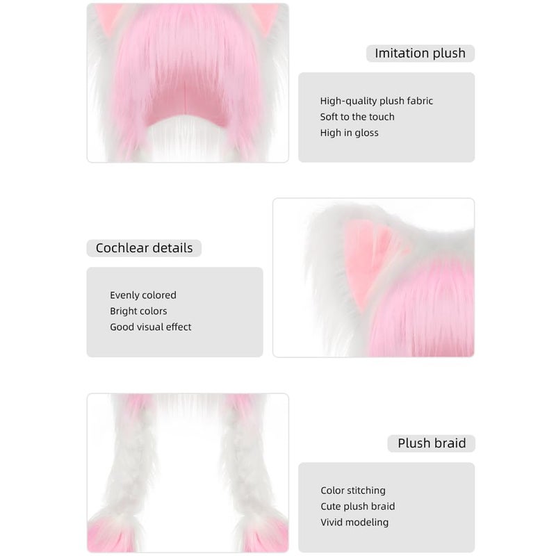 JUNBOON Cute Plush Cat Hat Fluffy Ear Headwear Winter Warm Earmuffs Head Mask Halloween Cosplay Accessory - Image 3