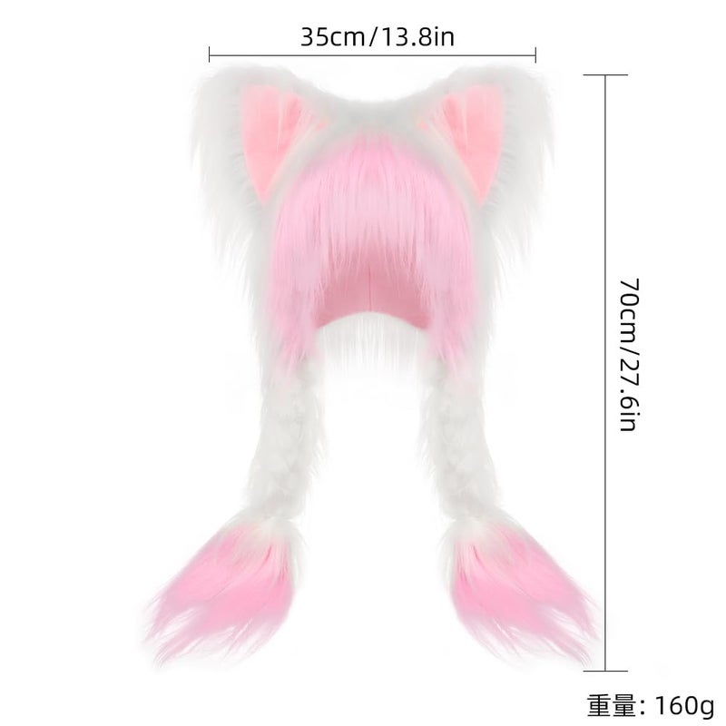 JUNBOON Cute Plush Cat Hat Fluffy Ear Headwear Winter Warm Earmuffs Head Mask Halloween Cosplay Accessory - Image 2