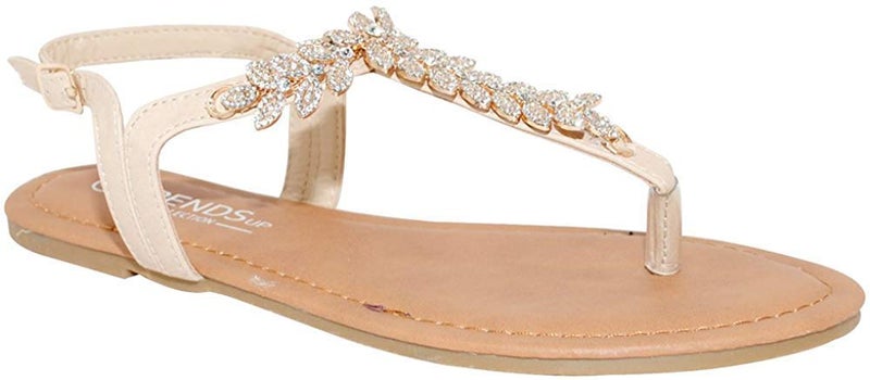 TRENDSup Collection Womens TStrap Buckle Flats Sandals 7 Blush