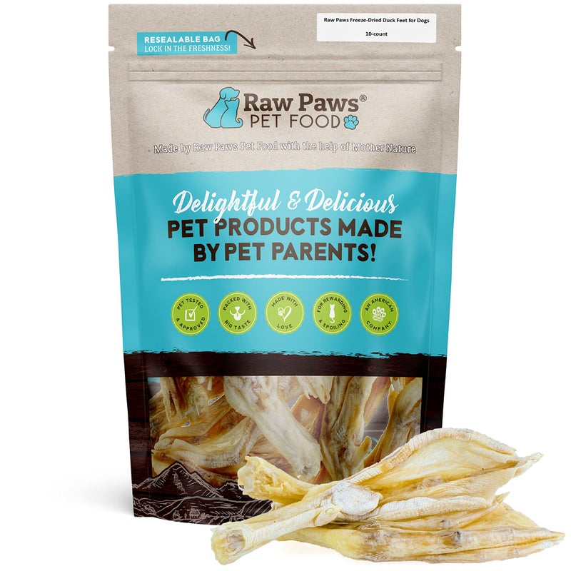 Raw Paws أقدام البط المجففة بالتجميد من راو باوز للكلاب (10 قطع) - مصنوعة في الولايات المتحدة - مضغ قابل للهضم بالكامل للكلاب - مكافآت بمكون واحد - مكافآت كاملة من أقدام البط للكلاب - Image 1