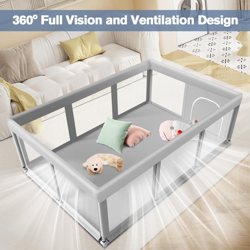 Jaobeem Large Baby Playpen for Babies and Toddlers, Playpen 74Ã—50, Large Baby Play Yards Indoor & Outdoor, Sturdy Safety Baby Play Pen with Soft Breathable Mesh, Toddlers Activity Center with Anti-Slip Base - Image 5